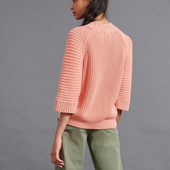 Anthropologie Maeve Mackenzie Coral Orange Ribbed Chunky Oversized Sweater XS - Picture 2 of 9